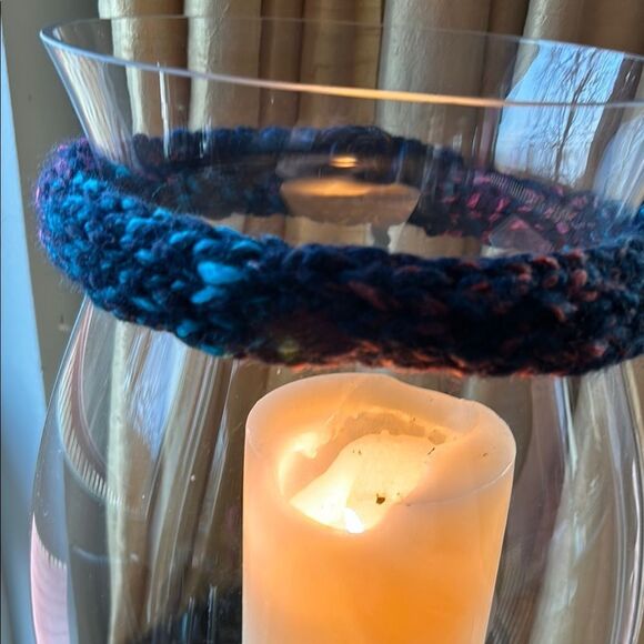 Wool multicolor hand knit chunky headband stretch navy turquoise pink orange L - Picture 3 of 9